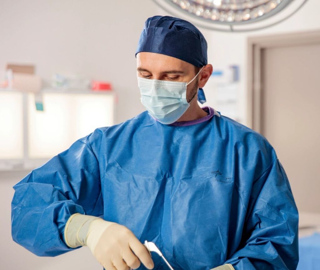 Dr Alexey Borshch in the operating room scrubbed for surgery