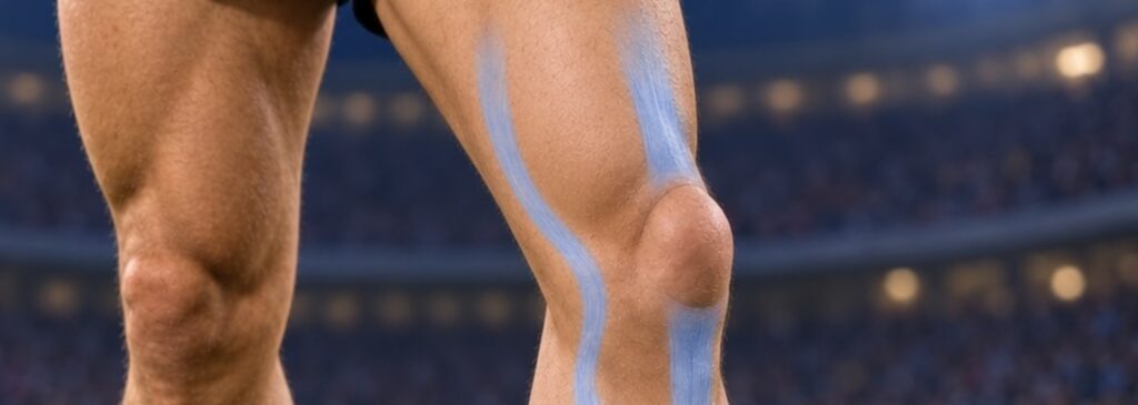Quadriceps tendon autograft ACL reconstruction: athlete's knee with the quadriceps tendon above the kneecap and other graft sites highlighted